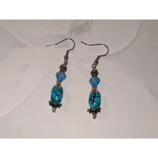 Photo of Lovely Vintage 1980s Boho Style Silver-Tone Turquoise Beaded Dangle Earrings