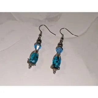 Photo of Lovely Vintage 1980s Boho Style Silver-Tone Turquoise Beaded Dangle Earrings