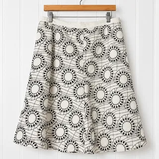 Photo of Richard Malcolm Linen Blend Skirt Womens 10 White Black Embroidered A Line