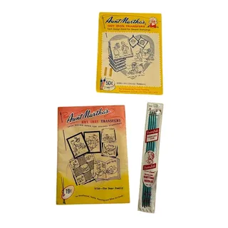 Photo of Vintage Lot-Aunt Martha’s Hot Iron on Transfers & Susan Bates Knitting Needles