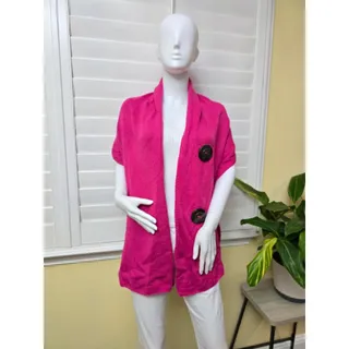 Photo of Pink Knit Poncho Shawl Wide Cottage Wrap Big Buttons Scarf