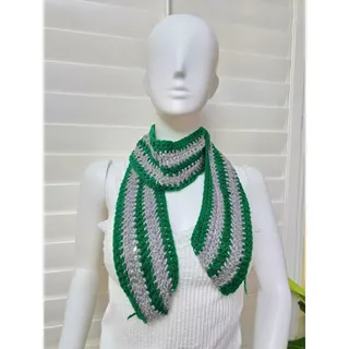 Photo of Gray Knit Scarf Crochet Green Cozy Cotton Scarf OSFM