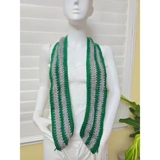 Photo of Gray Knit Scarf Crochet Green Cozy Cotton Scarf OSFM