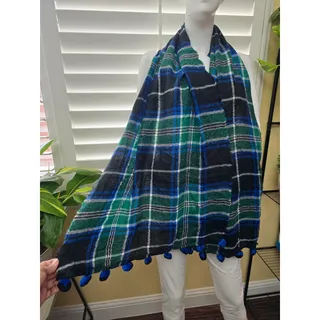 Photo of Est 1946 Green Pom Pom Plaid Long 90s Scarf OSFM