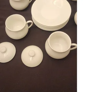 Photo of Vintage APILCO Porcelaine A Feu France White Covered Custard Cups Saucers Set 6