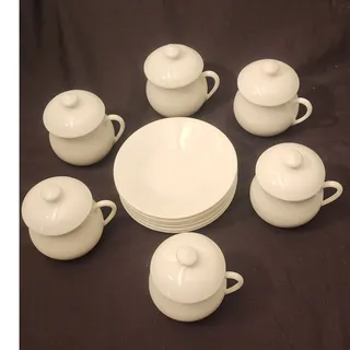 Photo of Vintage APILCO Porcelaine A Feu France White Covered Custard Cups Saucers Set 6