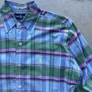 Photo of 80s Ralph Lauren Madras Plaid Polo Shirt Size S