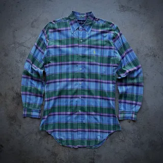 Photo of 80s Ralph Lauren Madras Plaid Polo Shirt Size S