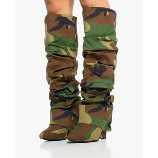 Photo of Fk.. MSRP $67 NWB ARQA CAMO PRINT SLOUCHY SHARK KNEE HIGH WEDGE BOOTS ♡SIZE 7♡