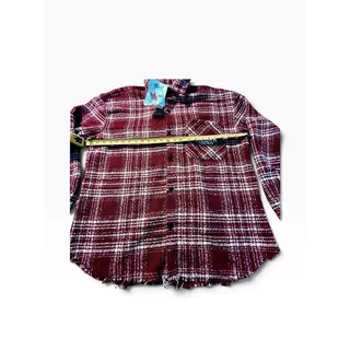 Photo of NWT PacSun Stranger Things Flannel Shirt Mens L Red Plaid Distressed Raw Hem