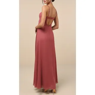 Photo of Lulu's Sheer Plunge A-Line Maxi Dress S Mauve Pink Wedding Guest Formal Event