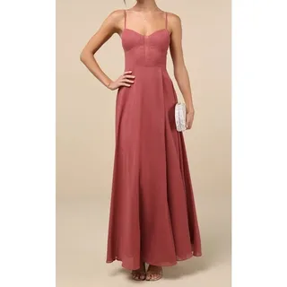 Photo of Lulu's Sheer Plunge A-Line Maxi Dress S Mauve Pink Wedding Guest Formal Event