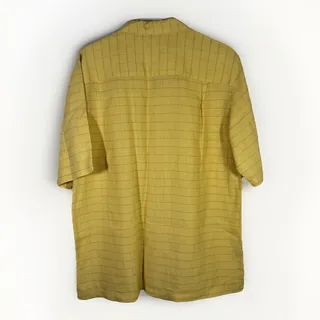 Photo of Tommy Bahama Shirt Mens L Yellow Check Linen Blend Casual Short Sleeve Camp Silk
