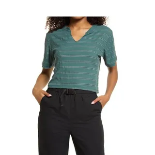 Photo of NWT BP Green Trekking Stripe Bella Ribbed Knit T-Shirt Women's Size XXS