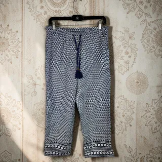 Photo of Talbots Women's Medium Dark Blue & White 100% Cotton Pull On Boho Cropped Pants