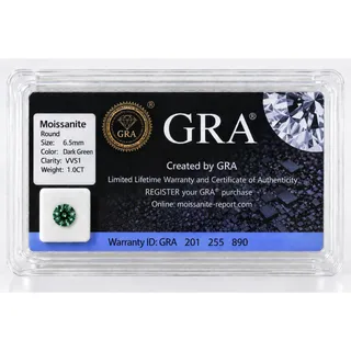 Photo of 1ct Dark Green Moissanite Round 6.5mm VVS1 Loose Gemstone GRA Card & Case Certified