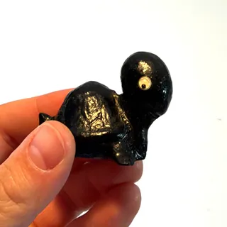 Photo of Vintage Black TURTLE Handcrafted Of Coal Googly Eyes Made in USA Rare