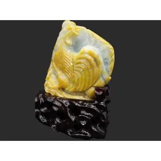 Photo of Natural Untreated Chinese Lavender Jadeite Jade Boulder Skin Carving of Rooster 