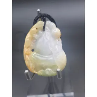 Photo of Natural Type A Jadeite Carved Monkey on Gourd Pendant Necklace, Icy Butterscotch