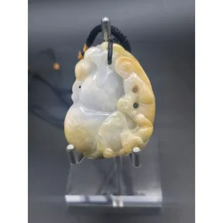 Photo of Natural Type A Jadeite Carved Monkey on Gourd Pendant Necklace, Icy Butterscotch