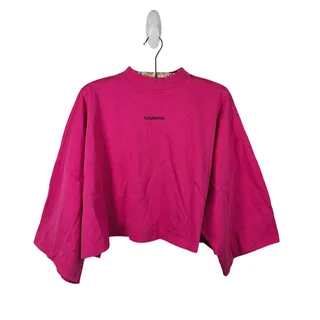 Photo of Lululemon Heavyweight Cropped Mock Neck Top Size M/L Pink Wordmark Athleisure