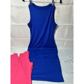 Photo of Women’s XL Blue Pink Color Block Sleeveless Bodycon Midi Dress Stretchy