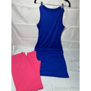 Photo of Women’s XL Blue Pink Color Block Sleeveless Bodycon Midi Dress Stretchy