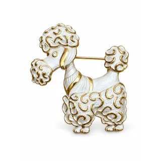 Photo of Vintage Parklane White Enamel Gold Tone Poodle Brooch Pin 1970s 1980s