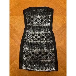 Photo of Vintage Y2K Jessica McClintock Black Silver Sequin Lace Strapless Cocktail Dress Size 8