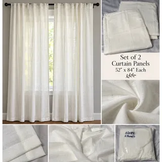 Photo of Ivory Linen Look Curtain Panels 52x84 Set of 2 Semi Sheer Rod Pocket Drapes