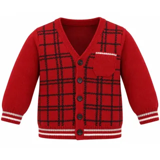 Photo of United Colors Benetton Baby Cardigan 6-9M Red Black Plaid V-Neck Wool Blend