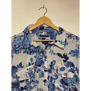Photo of Karen Scott Woman Blouse Womens 3X Blue Floral 100% Cotton Button Front Plus