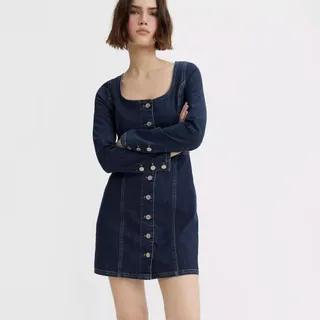 Photo of Levis Womens S Blue Veda Button Up Denim Jean Mini Dress Western