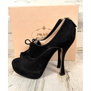 Photo of Prada Womens 39.5 Black Suede Calzature Donna Camoscio Nero Ankle Boots Luxe