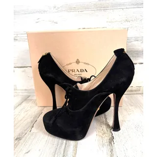 Photo of Prada Womens 39.5 Black Suede Calzature Donna Camoscio Nero Ankle Boots Luxe