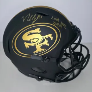 Photo of Nick Bosa Signed Full Size Speed Helmet 2019 DROY INSCRIPTION BECKETT COA