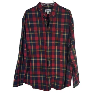 Photo of Duluth Trading Co Flannel Shirt Mens L Relaxed Fit Red Plaid Long Sleeve Button