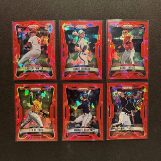 Photo of 2026 Panini Prizm MLB Baseball Red Cracked Ice 6-Card Lot Painter RC Johnson