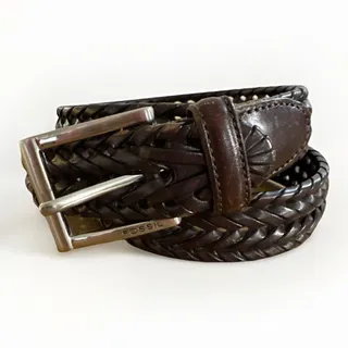 Photo of Vintage Fossil Belt Brown Braided Leather, Size 38 Women's