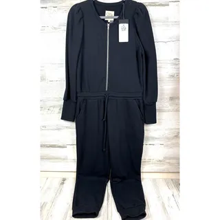 Photo of Chaser Womens L Black Puff Sleeve Jogger Sweatsuit Jumpsuit NWT Chic