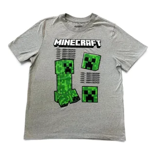 Photo of Minecraft Boys Creeper Graphic T-Shirt Gray Short Sleeve Youth Size L 14/16