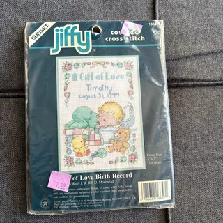 Photo of A Gift Of Love Birth Record Vintage Counted Cross Stitch Kit by Jiffy - 1997