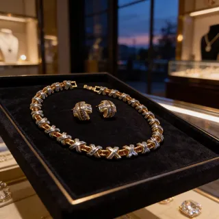 Photo of Set of X Styled Necklace and Clip On Earrings