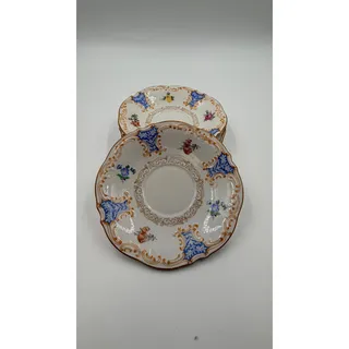 Photo of Set of 4 Vintage Schumann Bavaria US Zone Floral Blue Gold Porcelain Saucers