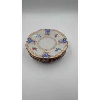 Photo of Set of 4 Vintage Schumann Bavaria US Zone Floral Blue Gold Porcelain Saucers