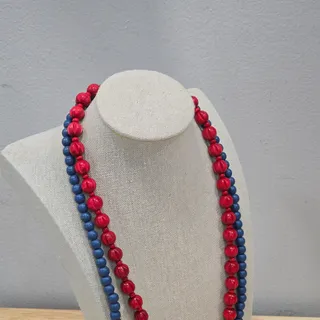 Photo of Lot Blue Red Patriotic Americana Fourth July 4th Wooden Bead Necklaces