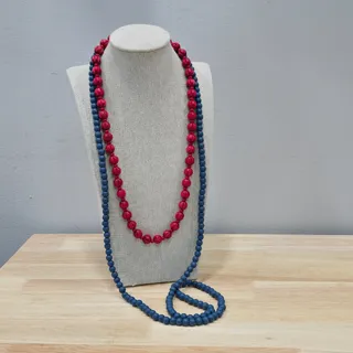 Photo of Lot Blue Red Patriotic Americana Fourth July 4th Wooden Bead Necklaces