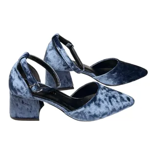Photo of Eleanor Louise Blue Velvet Shoes 6.5 Josephine Indigo Crushed Velvet Strap Heels