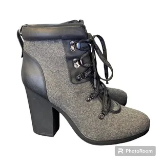 Photo of Juicy Couture Kaspar Wool Heeled Lace-Up Ankle Boots gray black faux-leather 