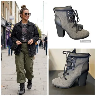 Photo of Juicy Couture Kaspar Wool Heeled Lace-Up Ankle Boots gray black faux-leather 